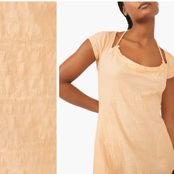 FREE PEOPLE NWT VIVI OPEN BACK YELLOW/PEACH STRETCH DRESS MEDIUM - Picture 4 of 6